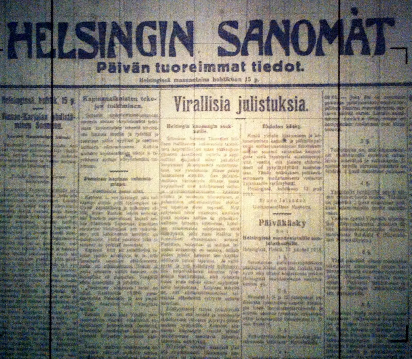 Helsingin Sanomat 15.4.1918