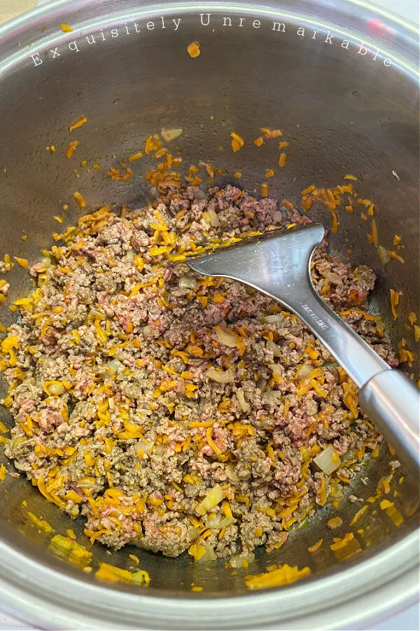 Stirring Meat and Carrots  For Bolognese Sauce