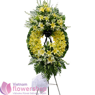 beautiful funeral flower stand arrangement Vietnam
