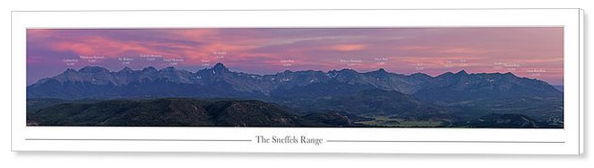 Panorama of peak labels and identification of the Sneffels Range in Southwestern Colorado
