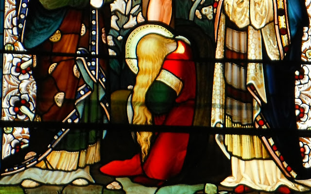 St Mary Magdalene -  in the east window in Seighford Church.