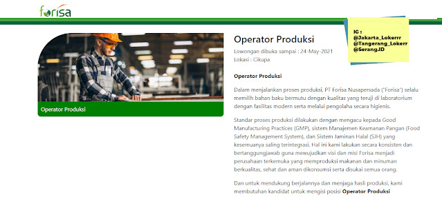 Lowongan Operator Produksi Pt Forisa Nusapersada Cikupa Serangid