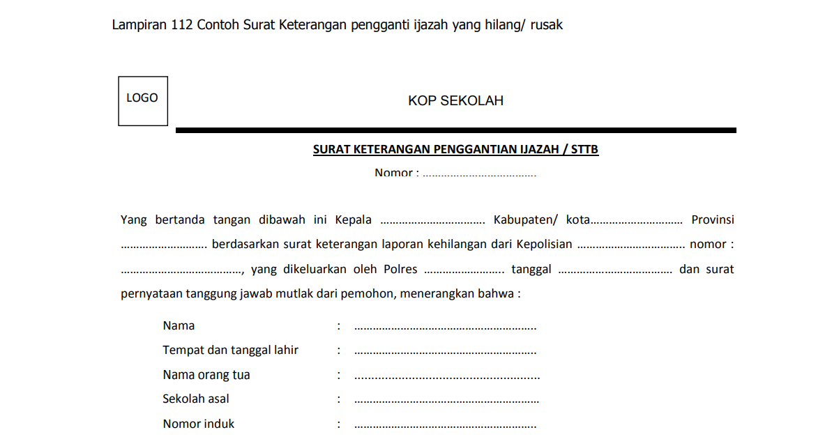 Contoh Surat Keterangan Pengganti Ijazah Perguruan Tinggi Yang Hilang