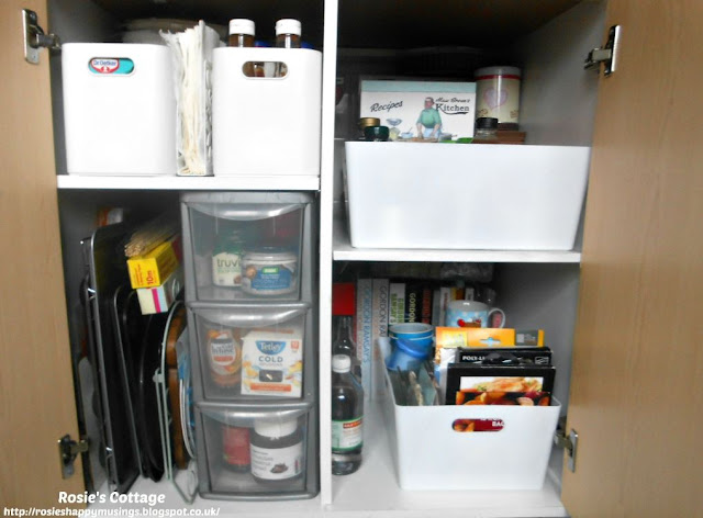 Kitchen Cabinet Re-Organisation: I'm so pleased with how this cabinet looked when completed.  It's so easy to use and I know exactly what's in there and exactly where everything is.