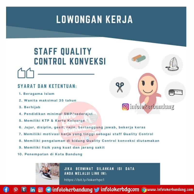 Lowongan Kerja Staff Quality Control Konveksi Bandung Juni 2021 Info Loker Bandung 2021