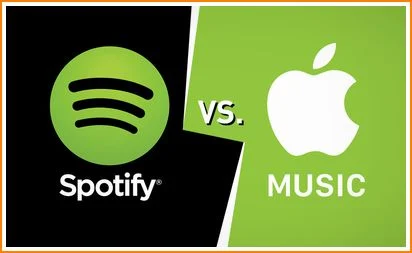 gambar logo Spotify lawan Apple Music
