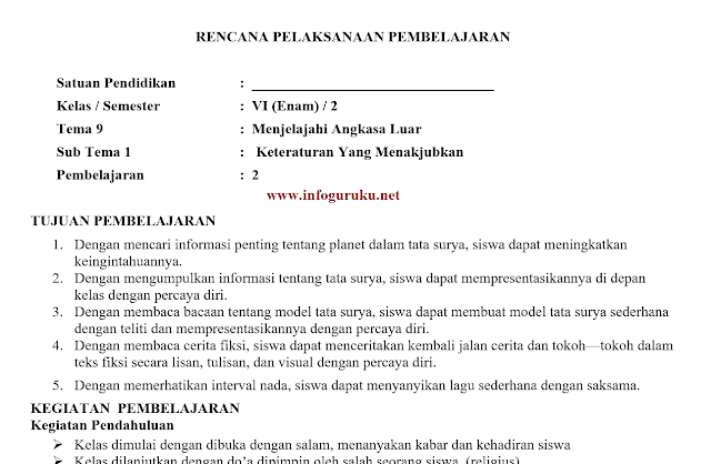 Download Contoh Rpp 1 Lembar Jenjang Sd Kelas 6 Semester 2 Infoguruku