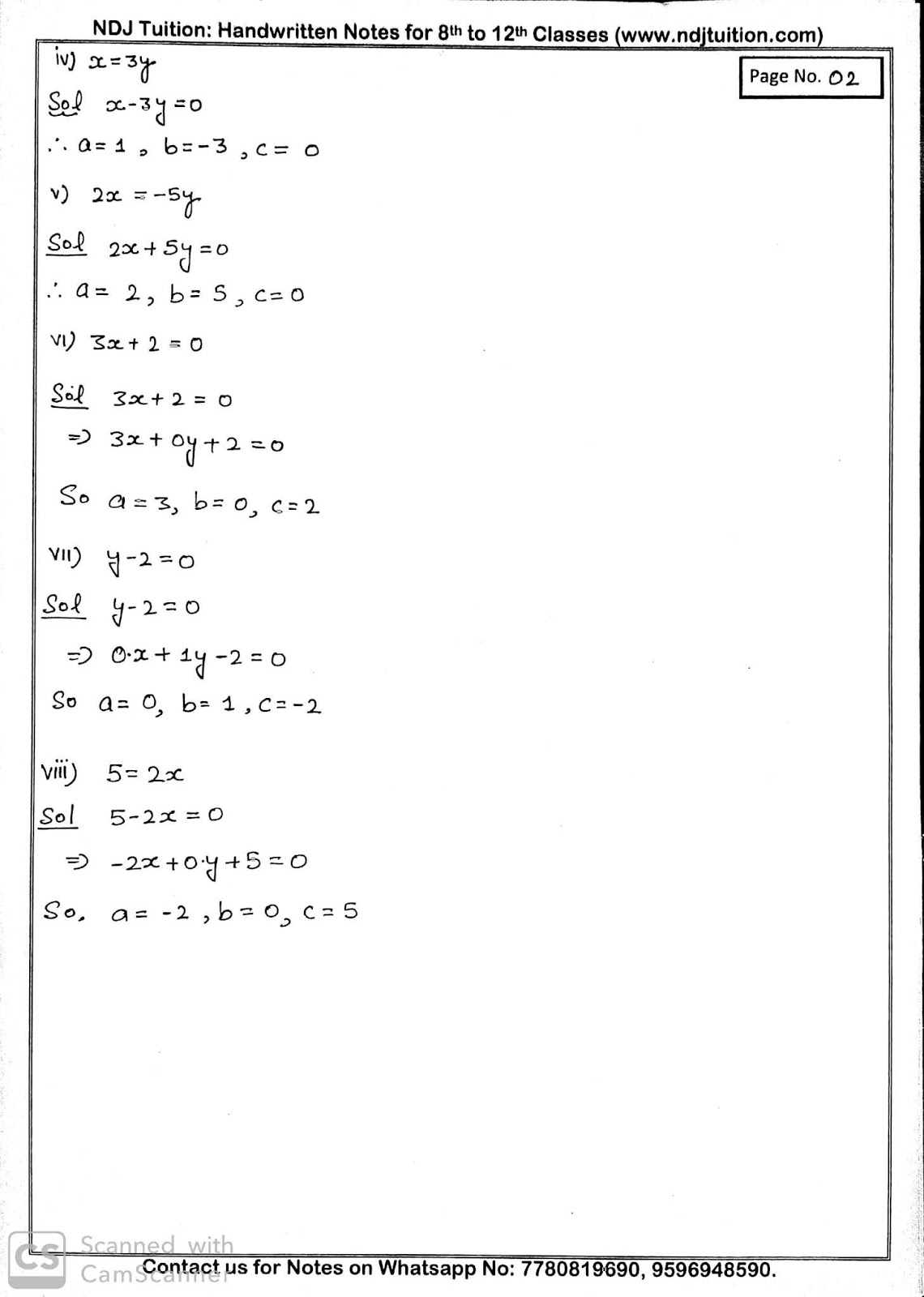 Linear Equation In Two Variables Handwritten Notes for 9th Math