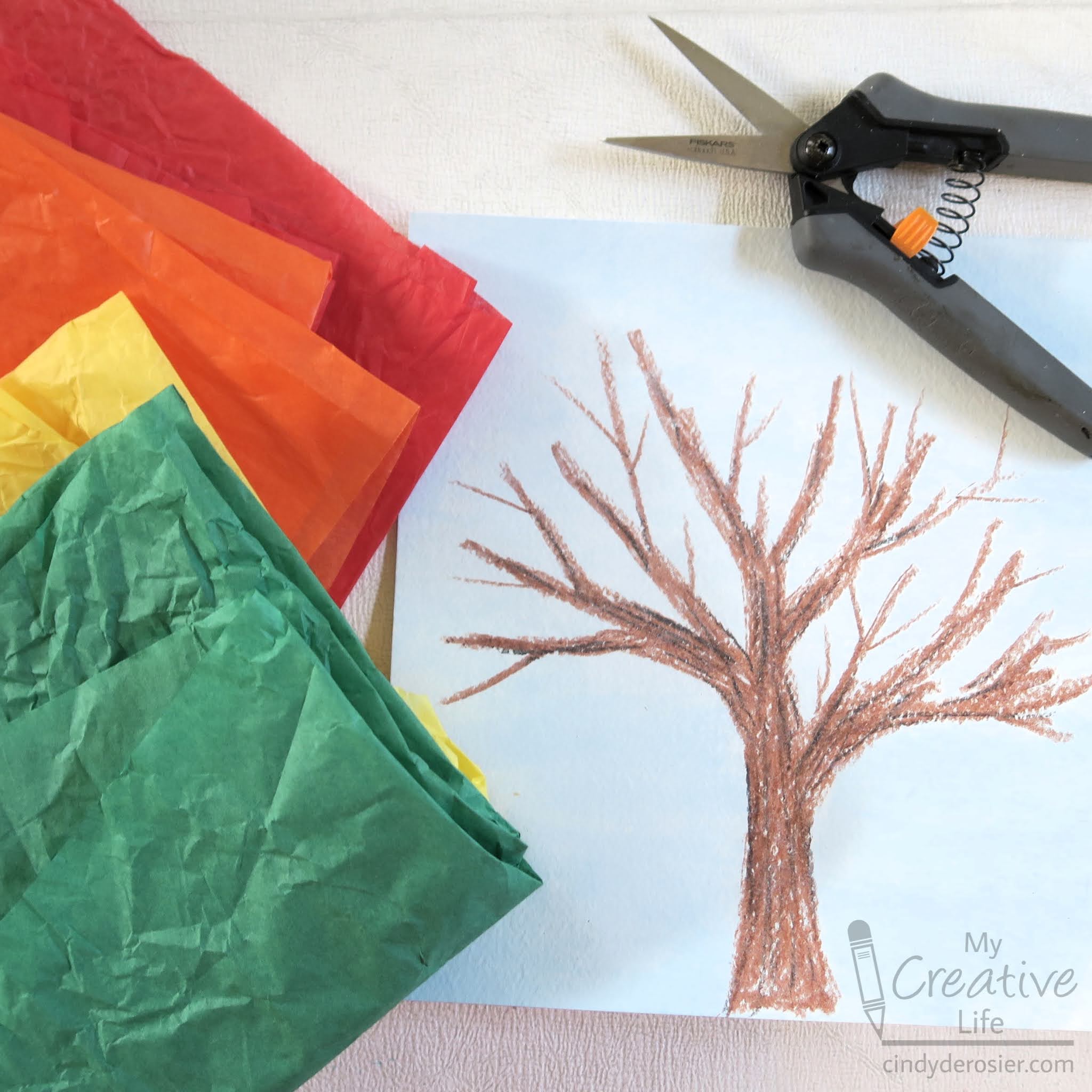 Cindy deRosier My Creative Life Fall Tree with Tissue Paper Leaves