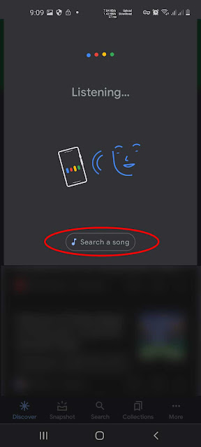 3. Pilih Search a song untuk mencari judul lagu dengan suara di hp