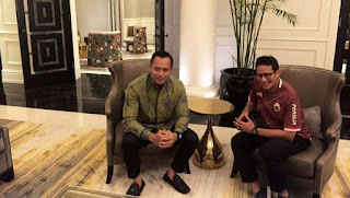 Ketua Komando Satuan Tugas Bersama (Kogasma) Pemenangan Pemilu Partai Demokrat, Agus Harimurti Yudhoyono atau AHY, melakukan pertemuan dengan Wakil Ketua Dewan Pembina Gerindra Sandiaga Uno.