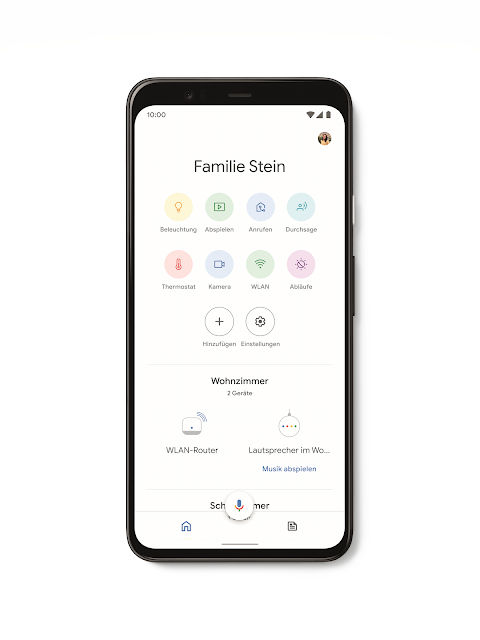 Screenshot der Google Home App zur Steuerung der Geräte