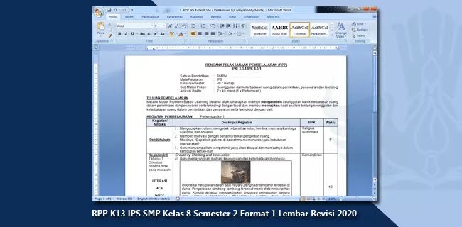 Rpp K13 Ips Kelas 8 Semester 2 Format 1 Lembar Revisi 2020 Berkas Edukasi