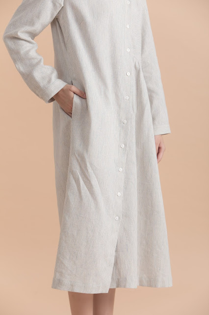 溫室花園 米線斜排釦洋裝