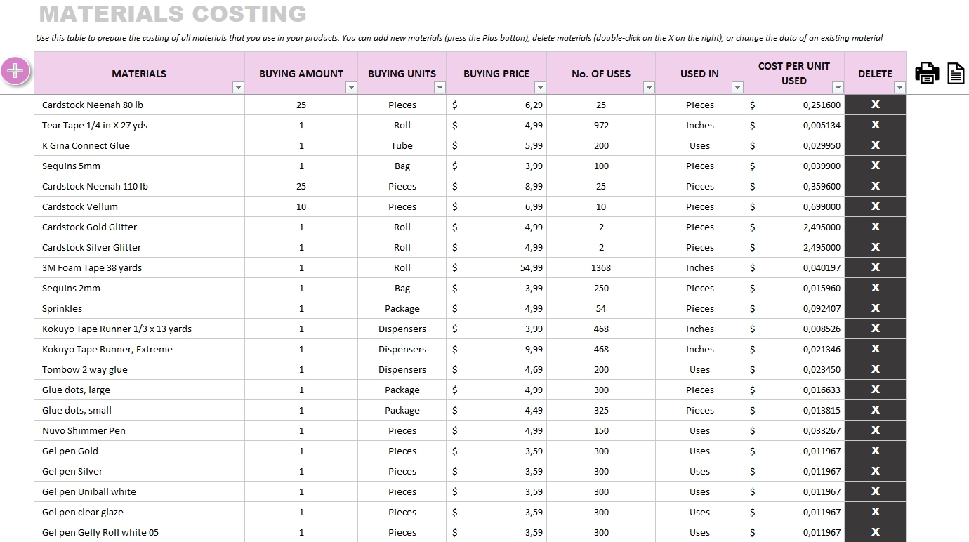 Handmade Products Costing and Pricing Excel Application Looking for