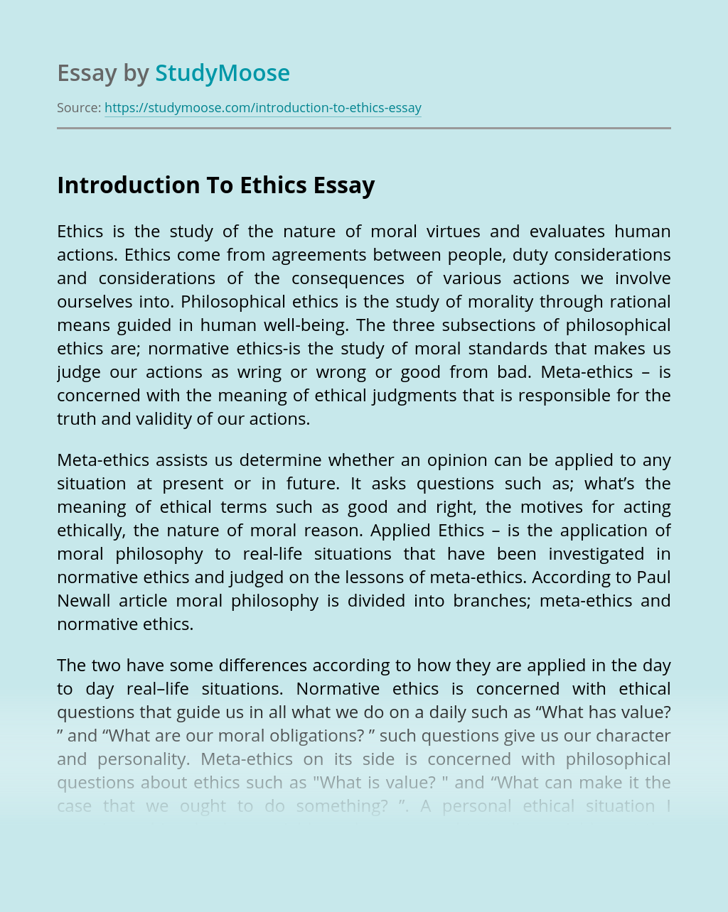 what is ethics essay example