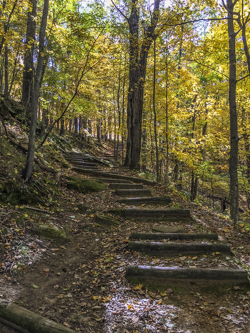 Hiking on the Old Settler's Trail at Wildcat Mountain State Park
