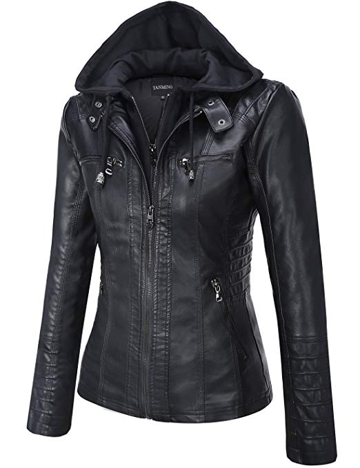 Moto Apparels: Women's Removable Hooded Faux Leather Jackets