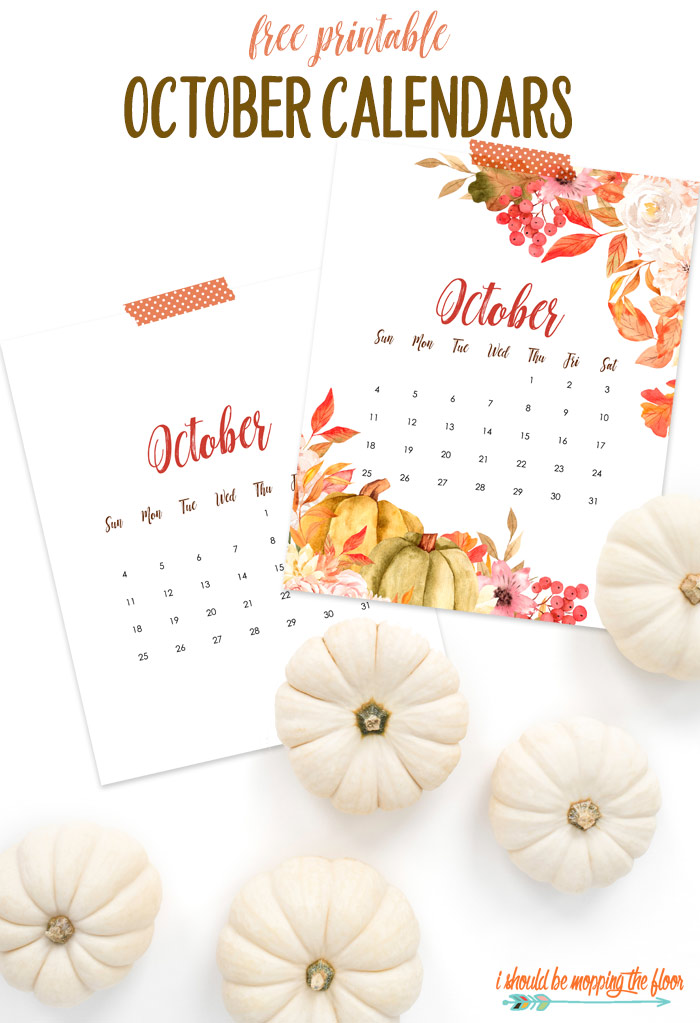 Free October Calendar Printable Free October Calendar Printable in Two Design Options