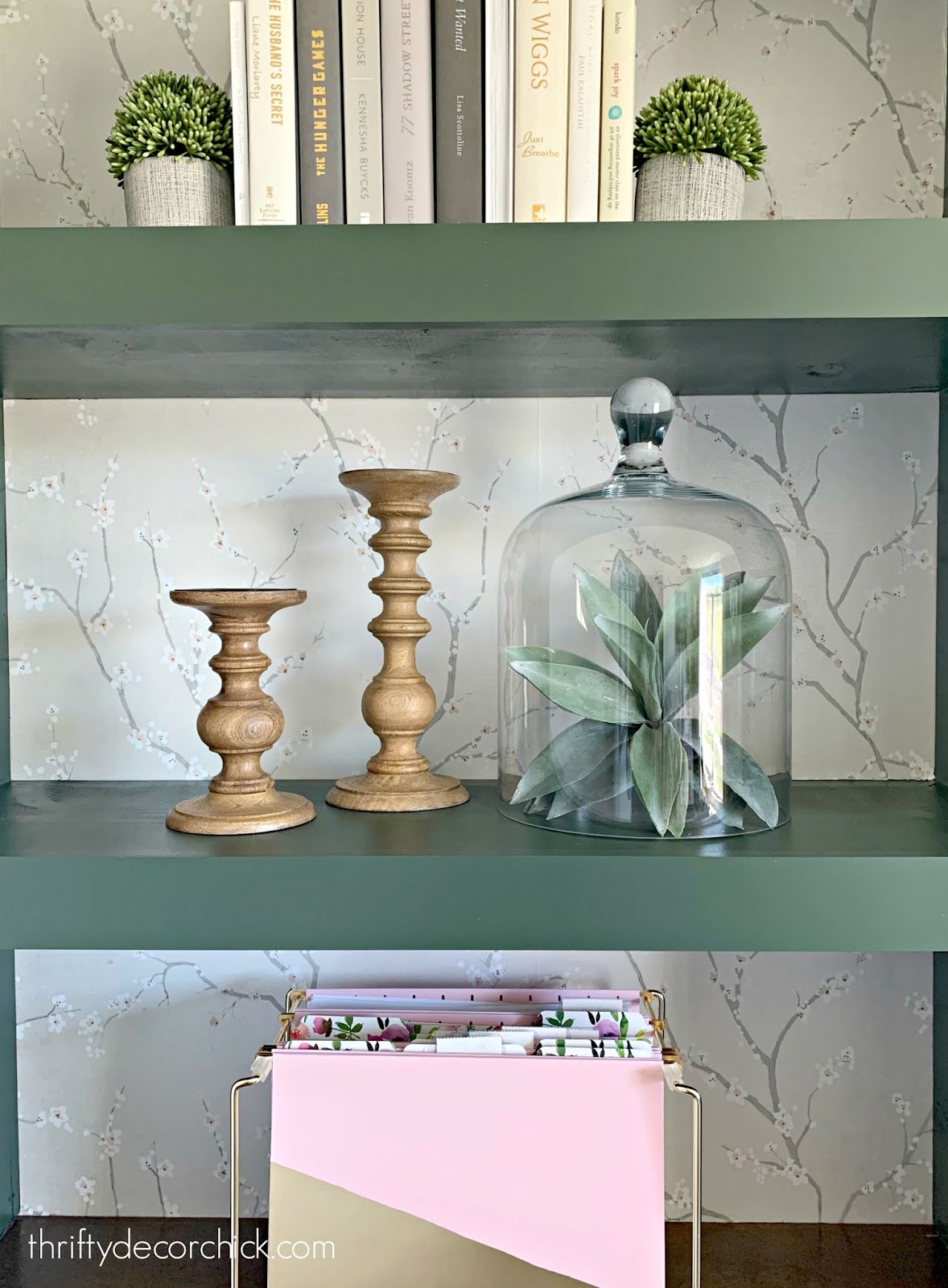 Easy decor -- faux plants under glass 