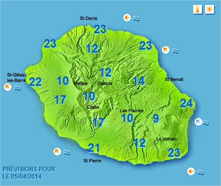Prévisions météo Réunion pour le Samedi 05/04/14
