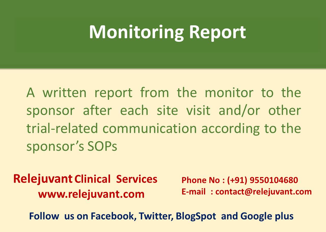 Definition of Monitoring Report Relejuvant Clinical Services