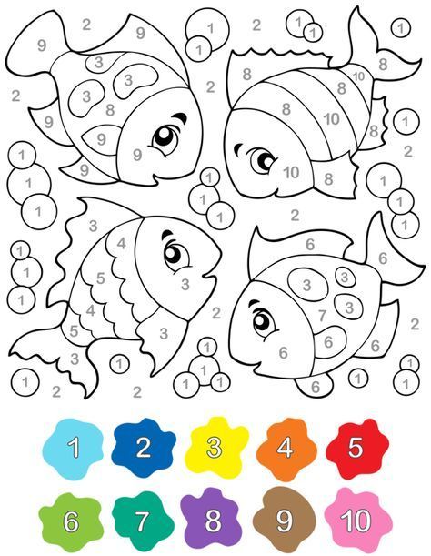 Tranh cho bé tô màu theo số chủ đề bốn chú cá