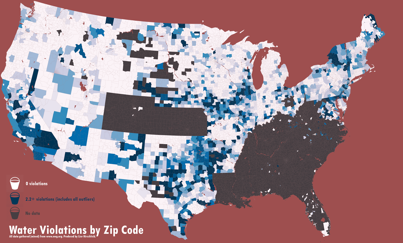 US Water Violations Since 2004 by Zip Code