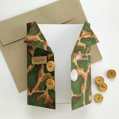 Shirt cards for men, Camouflage shirt card, Camo shirt card,card for boss,  Father's day card, Video Tutorial, masculine card, masculine birthday card, Craft for kids, Quillish, 