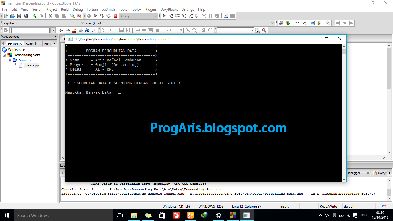 C Pengurutan Data Dengan Descending Metode Bubble Short Progaris Programmer Aris