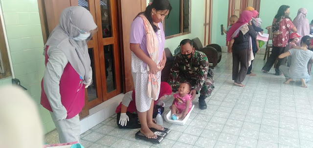 Babinsa Bersama Kader Posyandu Cek Kesehatan Balita