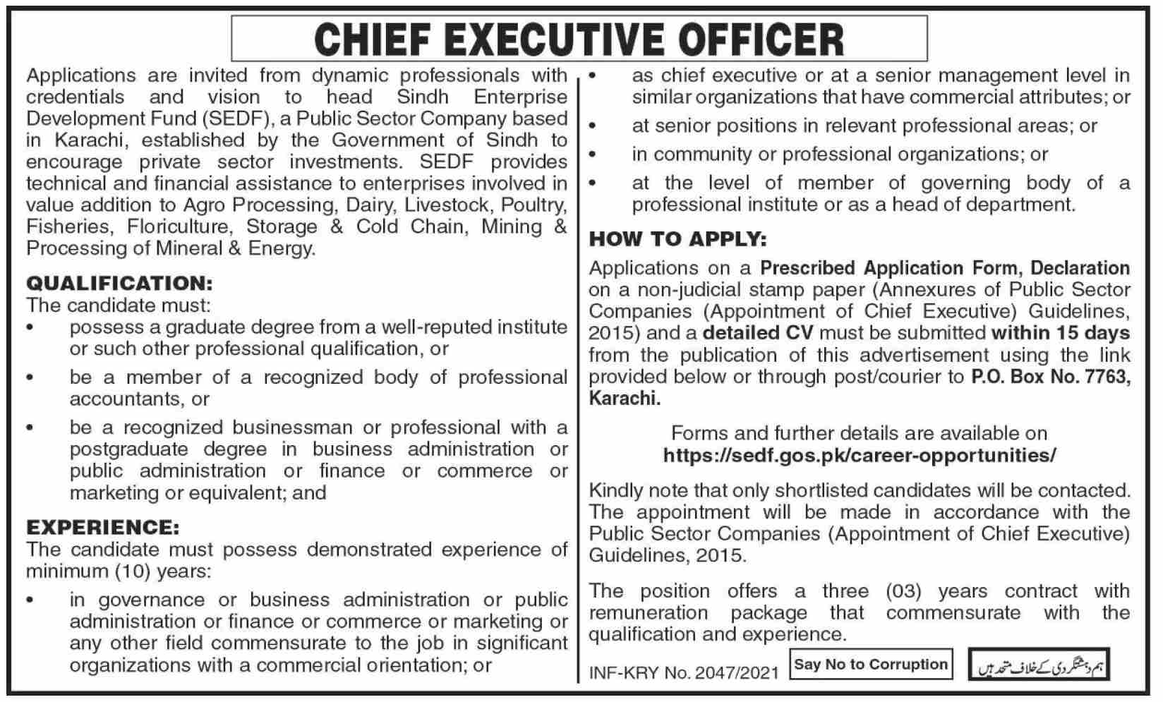 Sindh Enterprise Development Fund (SEDF) Jobs 2021 in Pakistan Sindh Enterprise Development Fund (SEDF) Jobs 2021 in Pakistan
