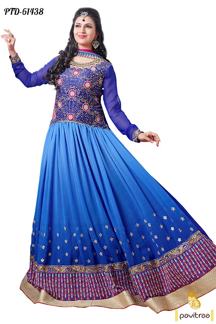 Buy Blue Color Georgette Designer Tv Serial Actress Celebrity Ishita Divyanka Tripathi Anarkali Dress Online Shopping with Discount Rate Price India