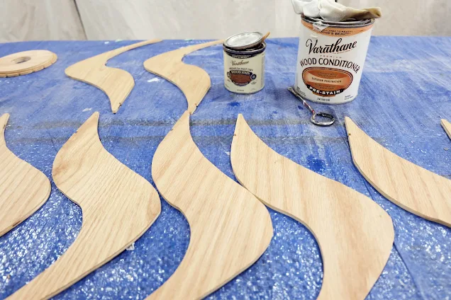 prepping wood shapes with wood conditioner