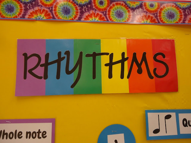 Rhythms bulletin board for elementary orchestra music class