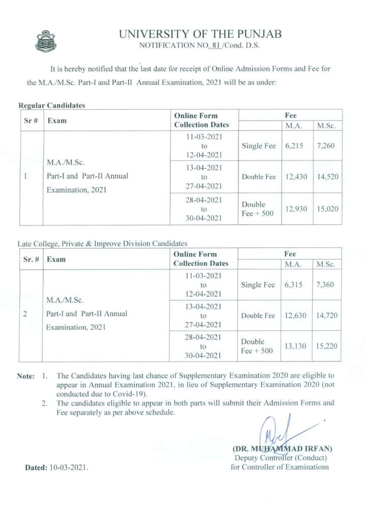 Punjab University Admission | PU | How to Fill PU M.A M.Sc Admission Form | PU MA Msc admission 2021