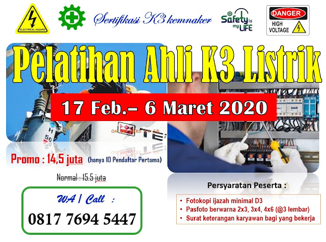 Ahli K3 Listrik murah tgl. 17 Februari - 6 Maret 2020 di Jakarta