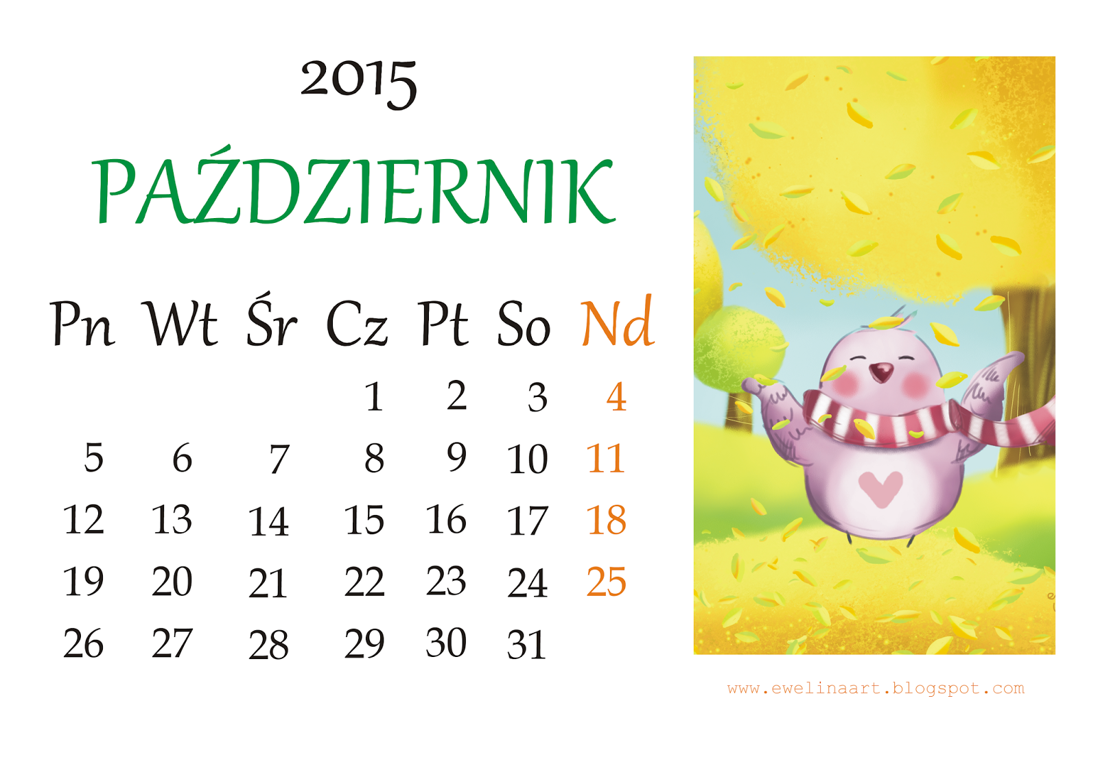Uzupełnij Sierpniową Kartkę Z Kalendarza Ewelina Jaślan-Klisik ilustracje: Kartka z kalendarza - październik.