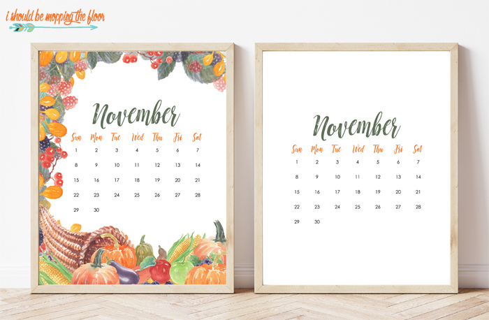 Free November Calendar Printable | i should be mopping the floor