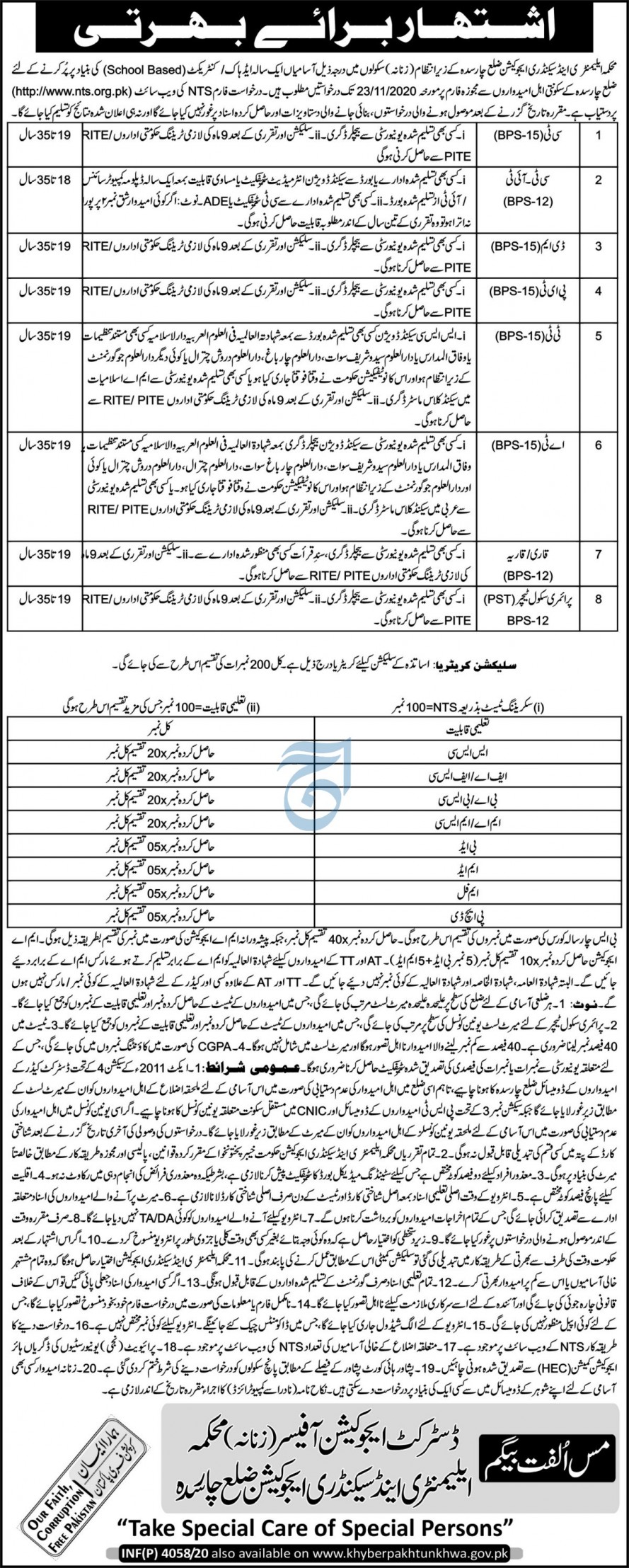 Elementary and Secondary Education Department KPK Jobs - Latest Teaching Jobs in Lakki Marwat, Charsadda - Download Job Application Form - www.nts.org.pk Elementary and Secondary Education Department KPK Jobs - Latest Teaching Jobs in Lakki Marwat, Charsadda - Download Job Application Form - www.nts.org.pk
