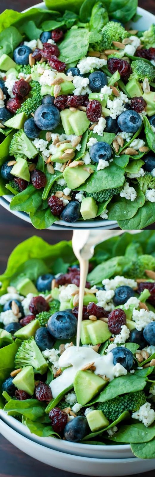BLUEBERRY BROCCOLI SPINACH SALAD WITH POPPYSEED RANCH