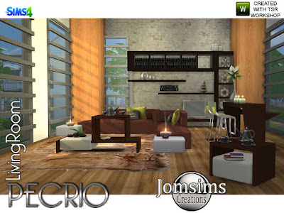 Pecrio Modern living room Pecrio Современная гостиная для The Sims 4 Pecrio современная гостиная. Модерн и комфорт.. для вашего интерьера. Чистые линии, простые и одинаково современные. 2 дивана. 2 кофейных столика. 1 разная поверхность мебели. найти в категории Разное поверхность. 1 systeme dvd audio.find в категории аудио. 1 новая ваза деко металл шесть цветов, найти в категории беспорядки. 1 современный бар и барная стойка с современными линиями. забавные цвета и металлическая текстура. чайный сервиз deco deco найти в категории беспорядок. А ты, поставь этот стол куда хочешь. Автор: jomsims