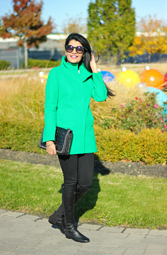 JCrew Factory City Coat, Zara Chain Croc Bag, Quilted Leather Bag, Vince Camuto Karita Over The Knee