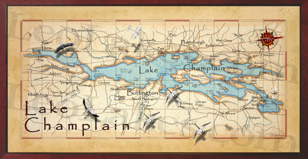 Old field Studio Lake Champlain Vintage Style Map