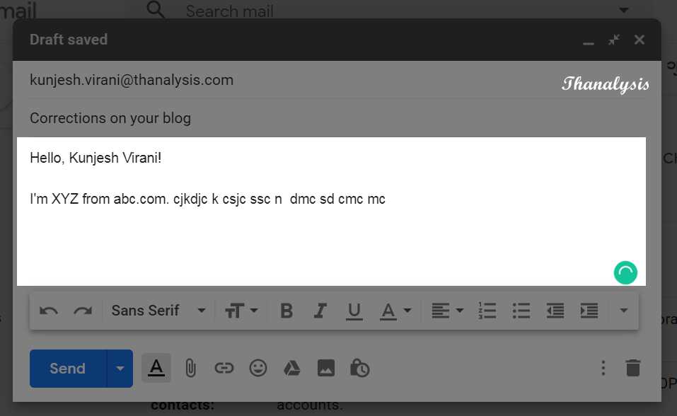 Write a message in the message input field of Gmail - Thanalysis