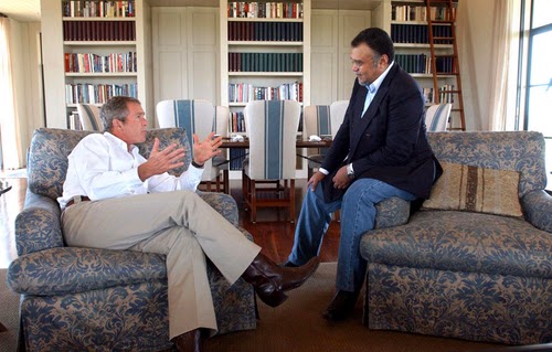 President George W. Bush and Saudi ambassador to the U.S., Prince Bandar bin Sultan