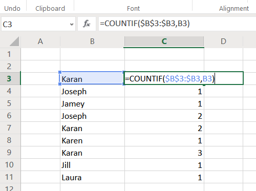 วิธีนับค่าที่ซ้ำกันในคอลัมน์ใน Excel