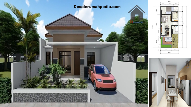 Desain dan Denah Rumah Ukuran 8 x 15 Meter, terdapat 3 Kamar Tidur