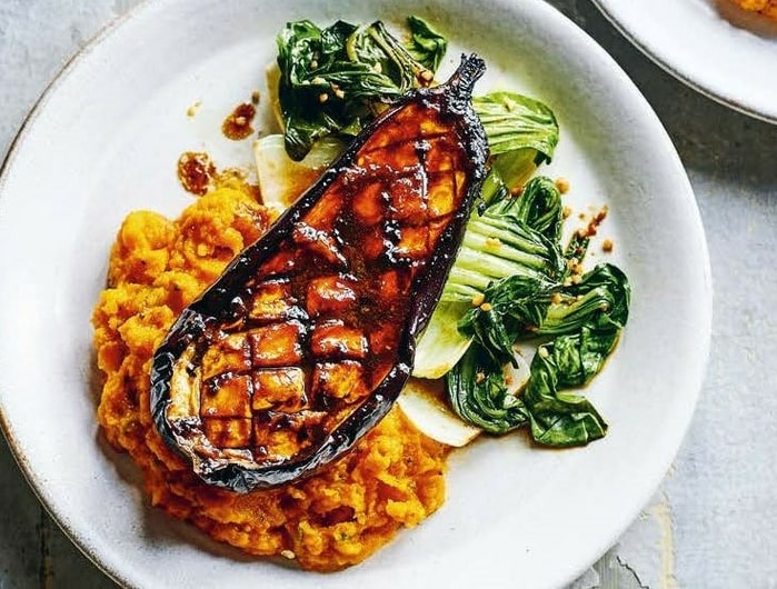 Roast Miso Aubergine (Eggplant Steaks) Tinned Tomatoes