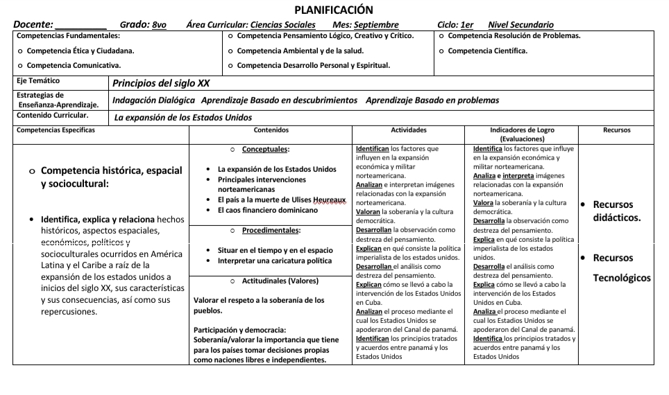Planificación de Unidad de Ciencias Sociales (Planificación Didáctica
